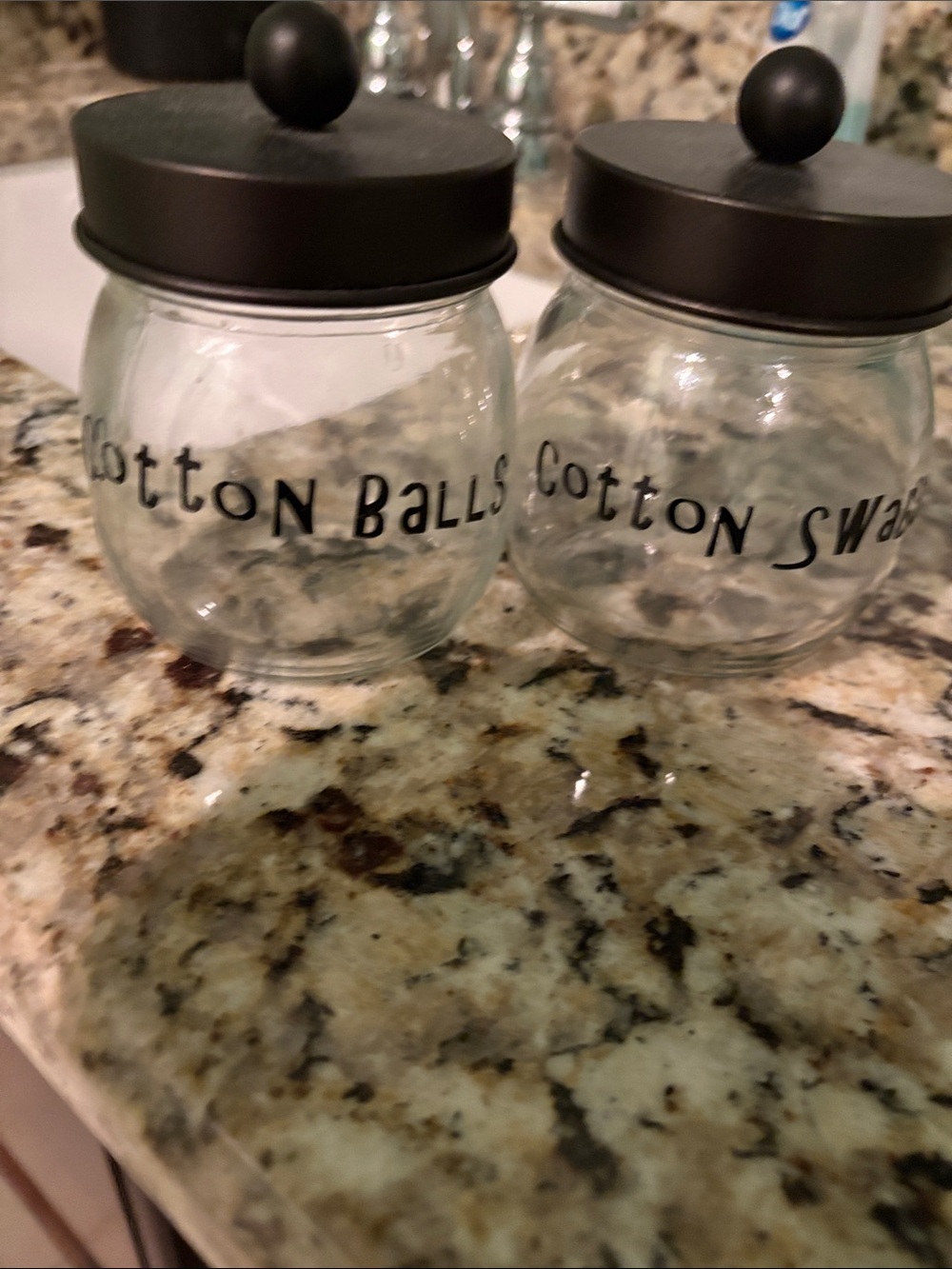 Clear Glass Cotton Jar with Black Lid - Set of 2